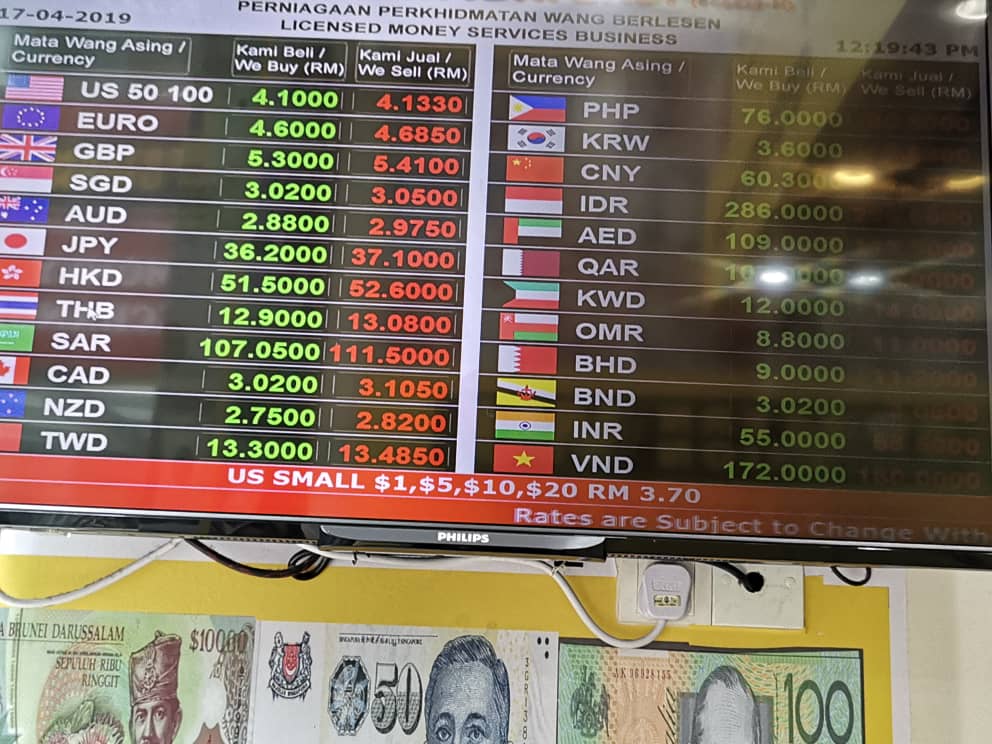 Here is Wednesday Money Changer Exchange Rate [ Bukit Bintang ] [ Kuala