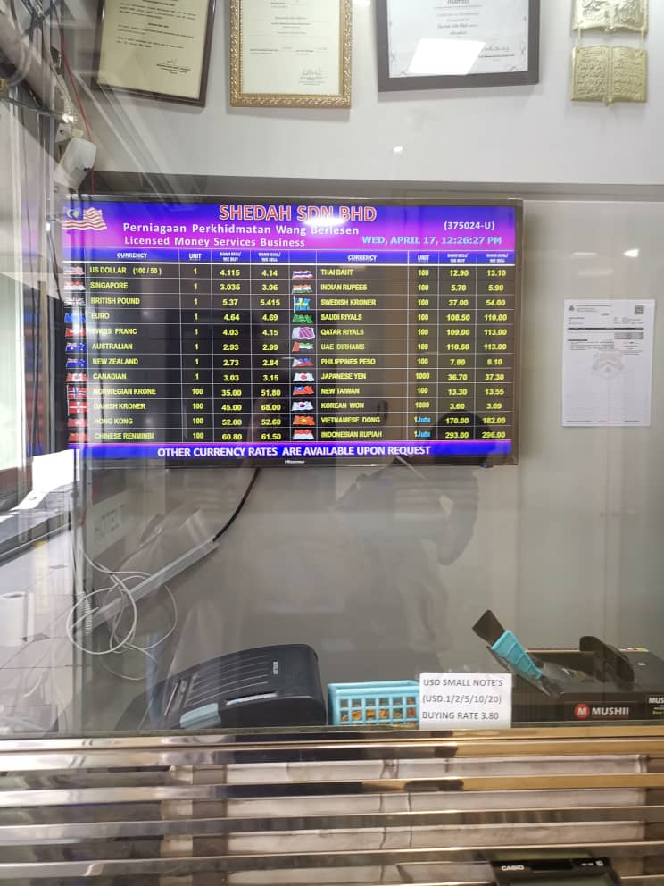 Here is Wednesday Money Changer Exchange Rate [ Bukit Bintang ] [ Kuala