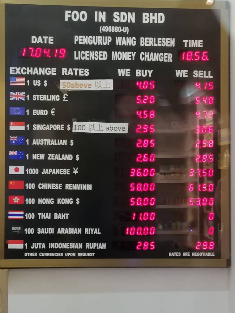 Here is Wednesday Money Changer Exchange Rate [ Johor Bahru ] 