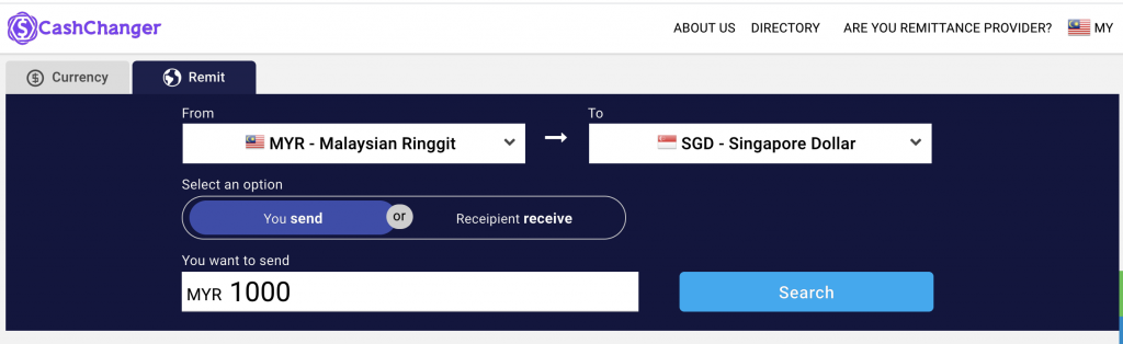 Remit CashChanger Malaysia send money to Singapore