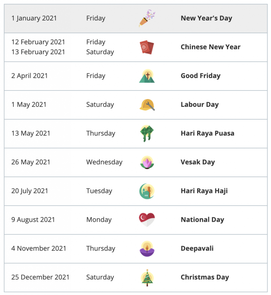 Public Holidays 21 Singapore Ana Rule Book