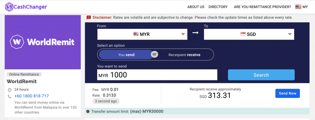 CashChanger - WorldRemit Malaysia Page